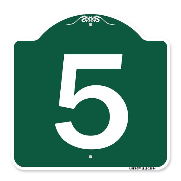 Signmission Designer Series Sign-Sign W/ Number 5, Green & White Aluminum Sign, 18" x 18", GW-1818-22894 A-DES-GW-1818-22894 - main